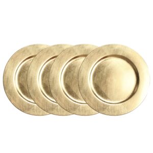 USA Party Flower 13 Inch Elegant Hand Brushed Finish Plastic Charger Plate Set of 12 (Gold)