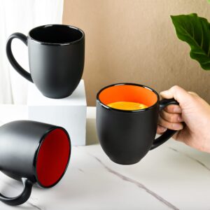 BYCNZB 16oz ceramic Coffee Mug Sets with Large Handles Matte Black Porcelain Mug Multiple colors Cups for Coffee, Tea, Juice, Cocoa Set of 6 (16oz)