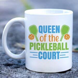 CANARY ROAD Queen of the Pickleball Court Mug | Pickleball Accessories | Gift For Grandma | Gifts For Her | Mothers Day Gift | Unique Mom Gift | Gift for Pickleball Player | Pickleball Player Mug