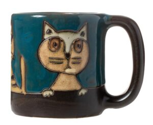 mara stoneware teal cats kittens kitties 16oz handcrafted mug
