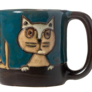 Mara Stoneware Teal Cats Kittens Kitties 16oz Handcrafted Mug