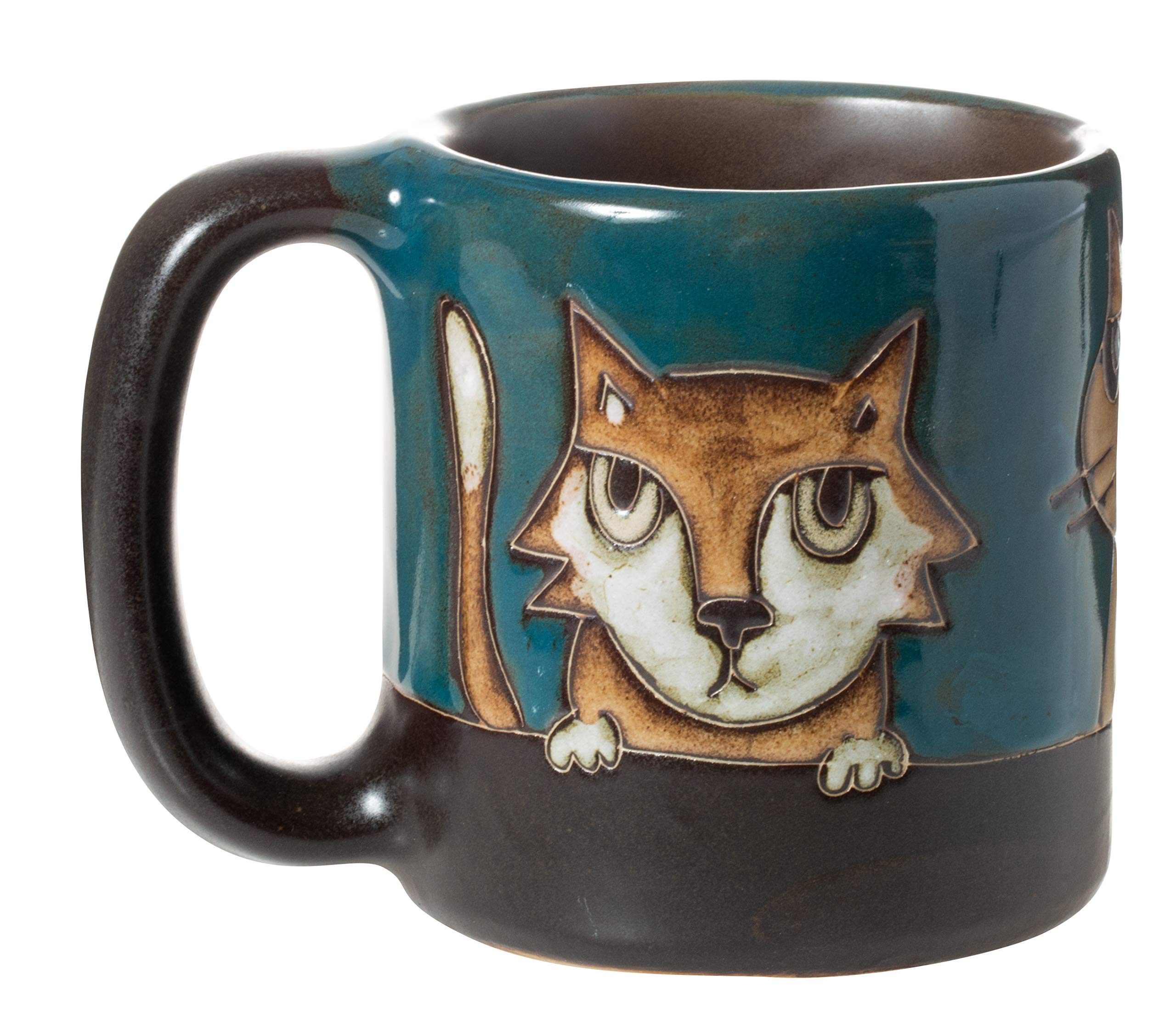 Mara Stoneware Teal Cats Kittens Kitties 16oz Handcrafted Mug