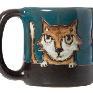 Mara Stoneware Teal Cats Kittens Kitties 16oz Handcrafted Mug