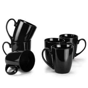 miware 13 ounce porcelain mugs, set of 6, tea and coffee mug set, black (black, 13oz)