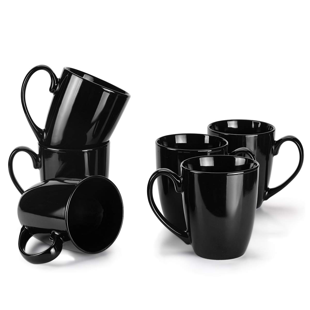 MIWARE 13 Ounce Porcelain Mugs, Set of 6, Tea and Coffee Mug Set, Black (BLack, 13OZ)