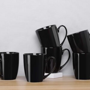 MIWARE 13 Ounce Porcelain Mugs, Set of 6, Tea and Coffee Mug Set, Black (BLack, 13OZ)