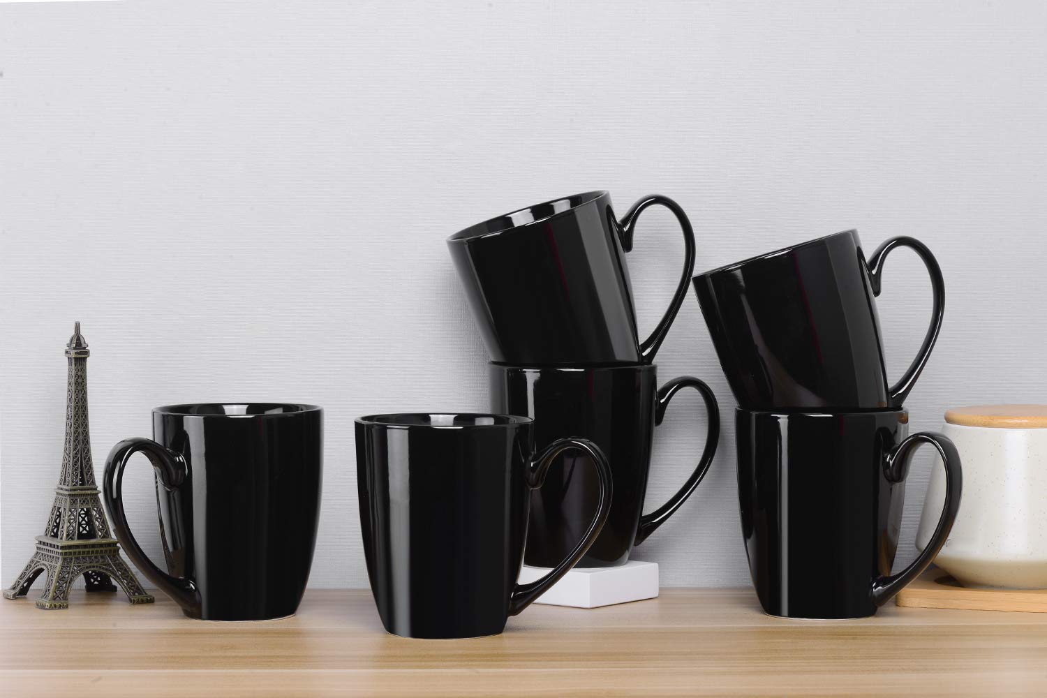 MIWARE 13 Ounce Porcelain Mugs, Set of 6, Tea and Coffee Mug Set, Black (BLack, 13OZ)