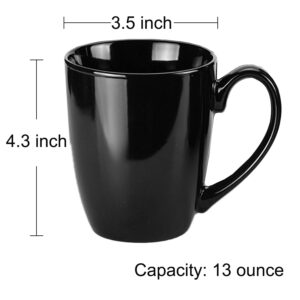 MIWARE 13 Ounce Porcelain Mugs, Set of 6, Tea and Coffee Mug Set, Black (BLack, 13OZ)