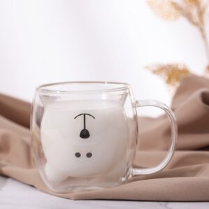 SHENDONG Cute Bear Mugs Cute Cups Bear Tea Coffee Cup with Handle 8.5oz Milk Cup Double Wall Insulated Glass Espresso Cups Glass Gift for Personal Birthday Valentine's Day and Office