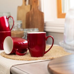 Elanze Designs Cardinal Red Glossy Finish 10 ounce New Bone China Coffee Cup Mugs Set of 4