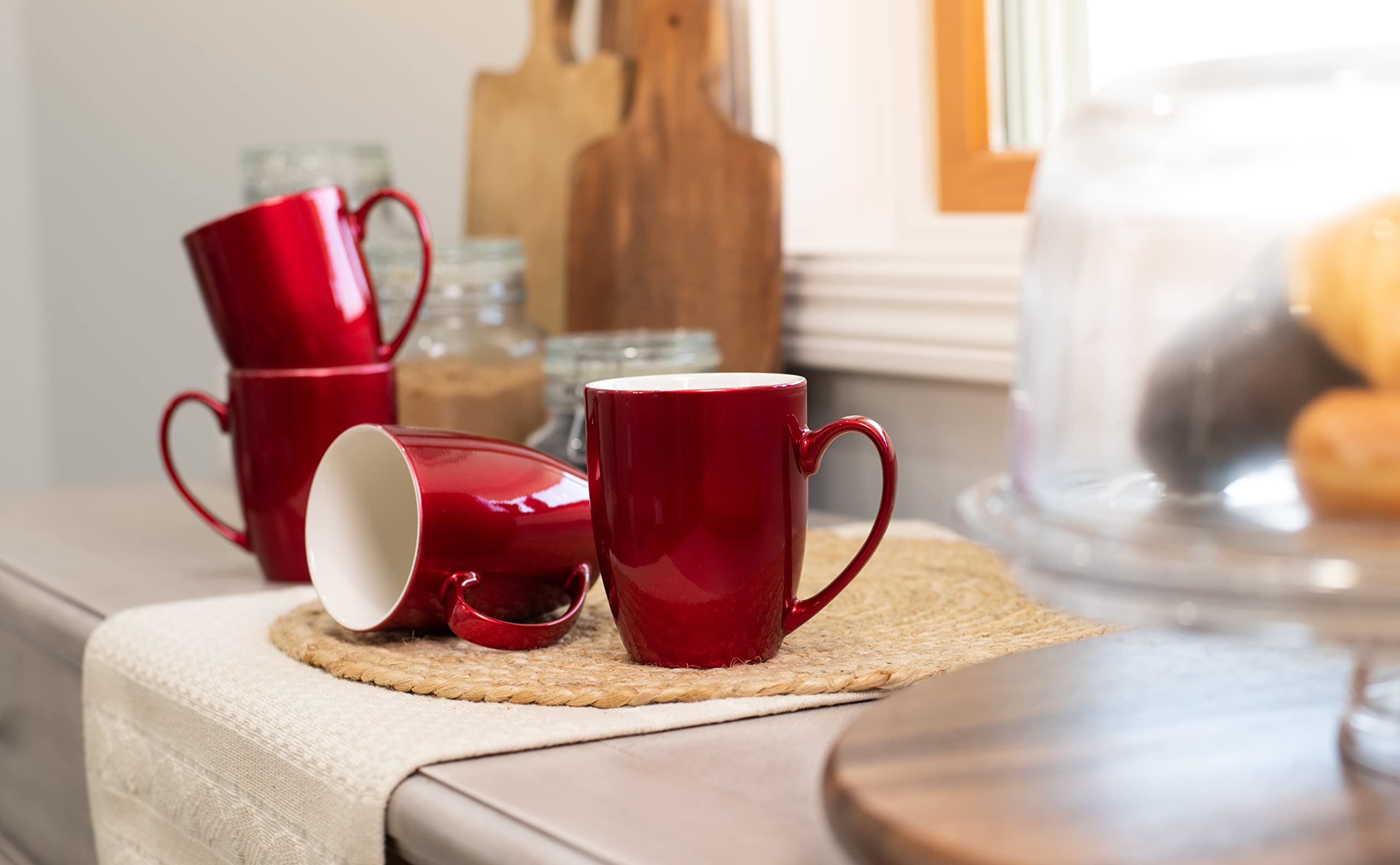 Elanze Designs Cardinal Red Glossy Finish 10 ounce New Bone China Coffee Cup Mugs Set of 4