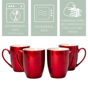 Elanze Designs Cardinal Red Glossy Finish 10 ounce New Bone China Coffee Cup Mugs Set of 4