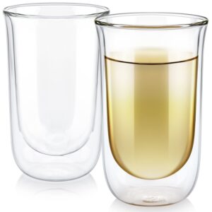 teabloom tulip insulated glasses for tea, coffee and other beverages - double walled borosilicate glass keeps drinks hot/cold, 12 oz (set of two)