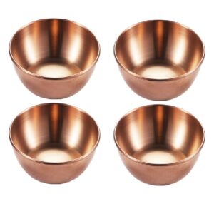 doitool 4pcs stainless steel sauce dishes round sushi dipping bowls,sushi dipping sauce dishes seasoning dish saucer bowl mini appetizer plate (rose gold,3.14x3.14x0.98inch)