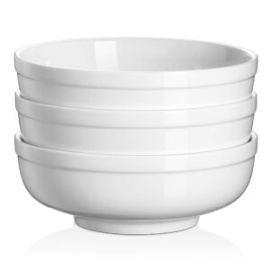 dowan soup bowls for kitchen, 32 oz white bowls for cereal salad ramen noodle, porcelain bowls with non-slip design, sturdy and easy to hold, set of 3, 7.25 inch