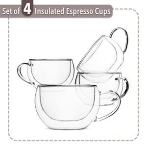 BTaT- Insulated Espresso Cups, Glass Tea Cups, Set of 4 (6 oz, 180 ml), Glass Coffee Mugs, Espresso Cups, Double Wall Glass Cups, Latte Cups, Tea Glasses, Latte Mug, Espresso Glass