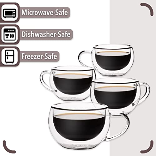 BTaT- Insulated Espresso Cups, Glass Tea Cups, Set of 4 (6 oz, 180 ml), Glass Coffee Mugs, Espresso Cups, Double Wall Glass Cups, Latte Cups, Tea Glasses, Latte Mug, Espresso Glass