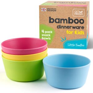 get fresh bamboo kids snack bowls, set of 4 bowls for kids, kids bpa free bowls, bamboo dinnerware for everyday use, kids bamboo bowls, dishwasher safe and stackable