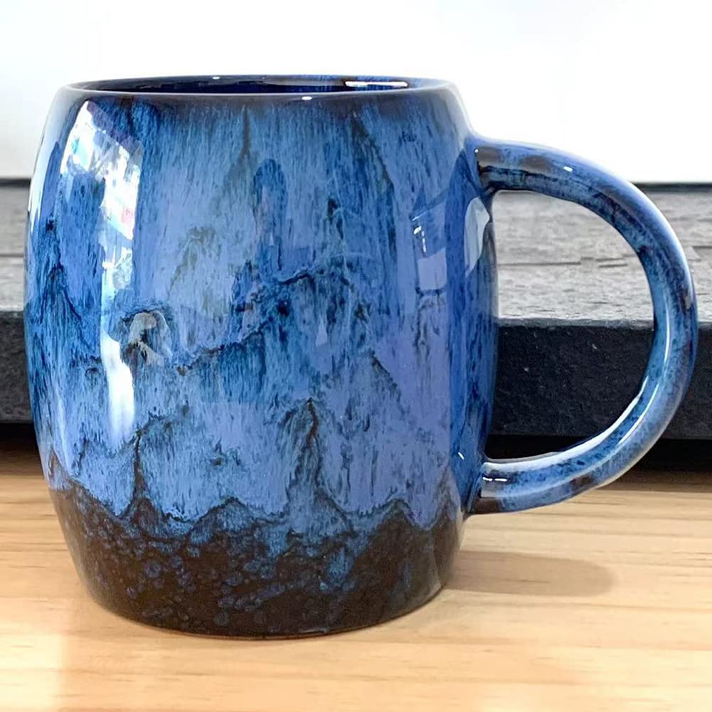 CASLONEE 16 oz Beautiful Ceramic Coffee Mugs Kiln Altered Glaze Porcelain Coffee Cup Tea Cup With Comfortable Handle Birthday Gift for Friends/Family Members (Blue)