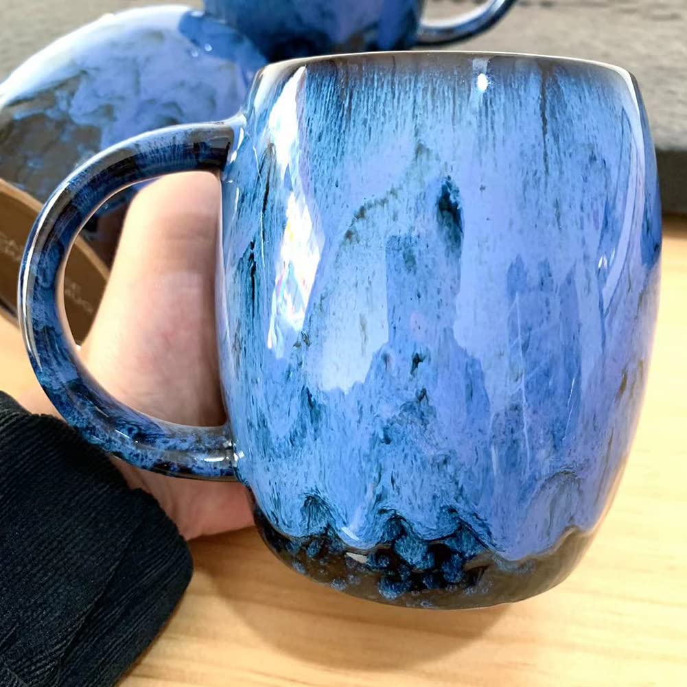 CASLONEE 16 oz Beautiful Ceramic Coffee Mugs Kiln Altered Glaze Porcelain Coffee Cup Tea Cup With Comfortable Handle Birthday Gift for Friends/Family Members (Blue)