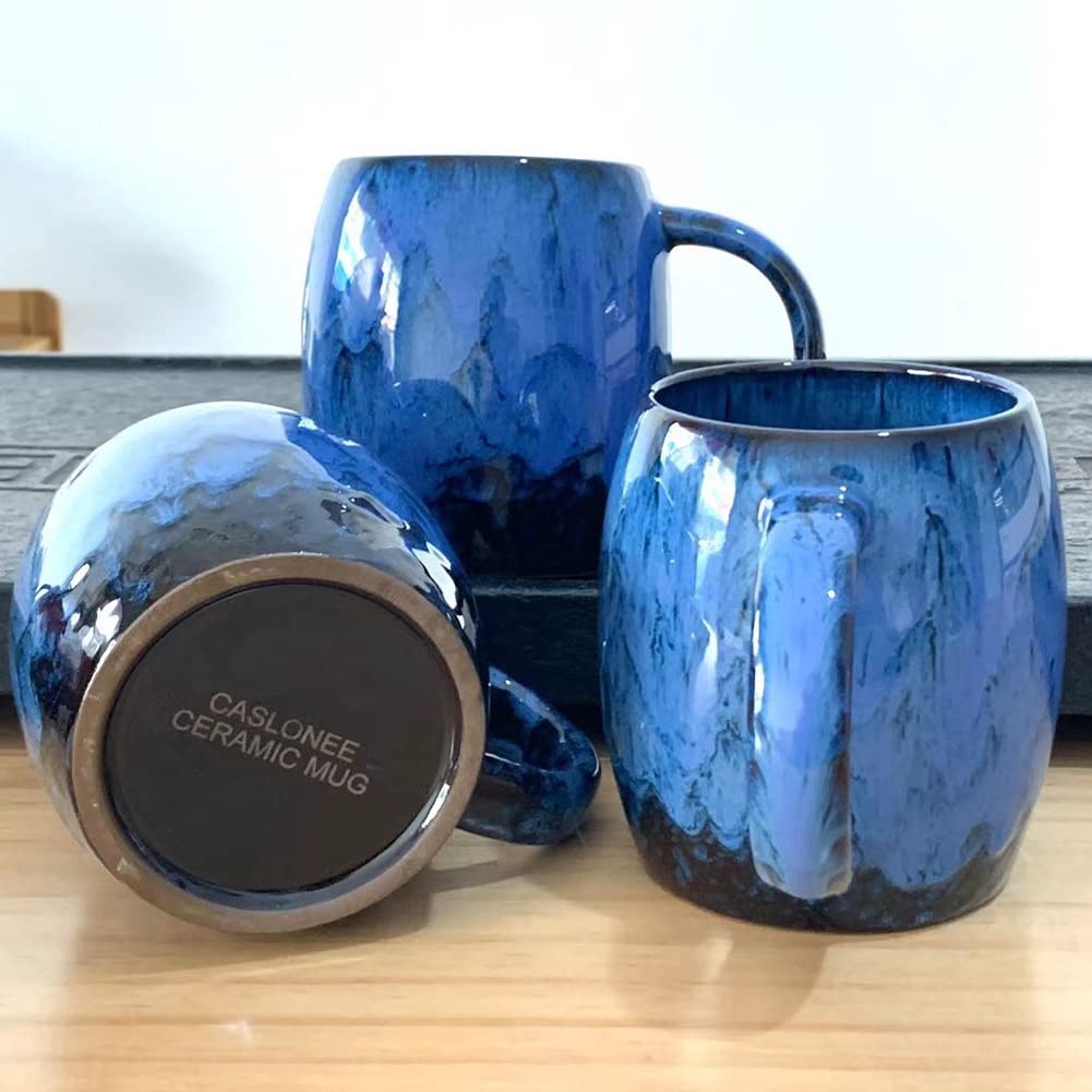 CASLONEE 16 oz Beautiful Ceramic Coffee Mugs Kiln Altered Glaze Porcelain Coffee Cup Tea Cup With Comfortable Handle Birthday Gift for Friends/Family Members (Blue)