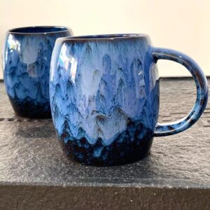 CASLONEE 16 oz Beautiful Ceramic Coffee Mugs Kiln Altered Glaze Porcelain Coffee Cup Tea Cup With Comfortable Handle Birthday Gift for Friends/Family Members (Blue)