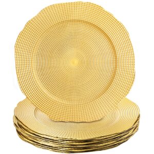 topzea 12 pack gold charger plates, 13 inch plastic dinner under plates elegant charger service ware base plate bulk reusable decorative round placemat for wedding, banquet table setting decor
