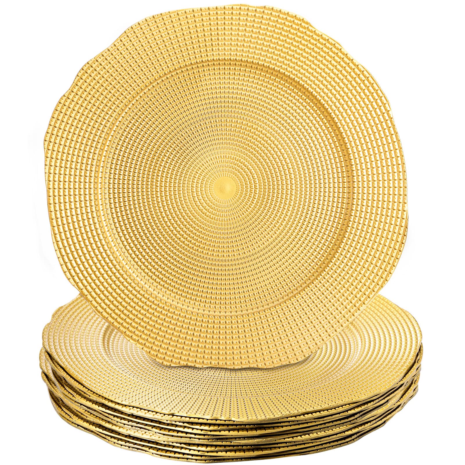 TOPZEA 12 Pack Gold Charger Plates, 13 Inch Plastic Dinner Under Plates Elegant Charger Service Ware Base Plate Bulk Reusable Decorative Round Placemat for Wedding, Banquet Table Setting Decor