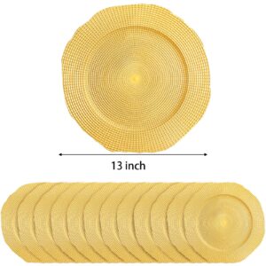 TOPZEA 12 Pack Gold Charger Plates, 13 Inch Plastic Dinner Under Plates Elegant Charger Service Ware Base Plate Bulk Reusable Decorative Round Placemat for Wedding, Banquet Table Setting Decor