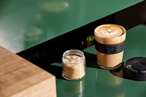 KeepCup 12oz Reusable Coffee Cup. Toughened Glass Cup & Non-Slip Silicone Band. 12-Ounce/Medium, Black