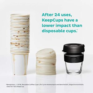 KeepCup 12oz Reusable Coffee Cup. Toughened Glass Cup & Non-Slip Silicone Band. 12-Ounce/Medium, Black