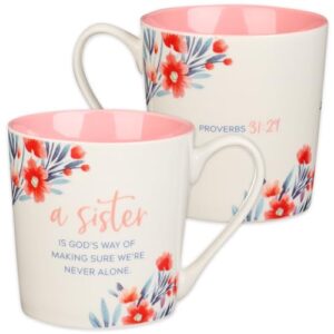 christian art gifts ceramic scripture coffee and tea mug for sisters 14 oz pink floral microwave & dishwasher safe bible verse mug - proverbs 31:29