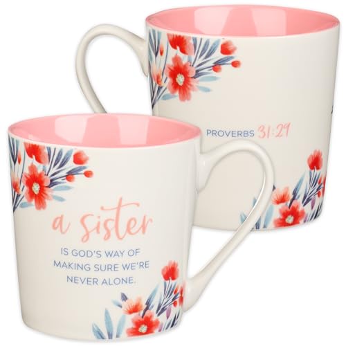 Christian Art Gifts Ceramic Scripture Coffee and Tea Mug for Sisters 14 oz Pink Floral Microwave & Dishwasher Safe Bible Verse Mug - Proverbs 31:29