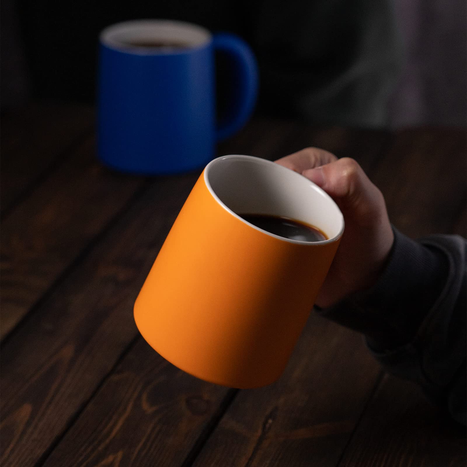 E-liu Big Coffee Mug Set of 2, Large Handle 16 Oz Blue Orange Combo Ceramic Mugs, Valentines Day Gifts Gift Mug for Latte, Cappuccino, Tea, Coffee Lovers Couples Mugs