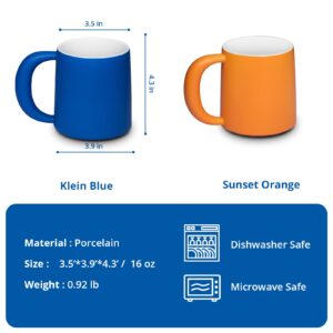 E-liu Big Coffee Mug Set of 2, Large Handle 16 Oz Blue Orange Combo Ceramic Mugs, Valentines Day Gifts Gift Mug for Latte, Cappuccino, Tea, Coffee Lovers Couples Mugs