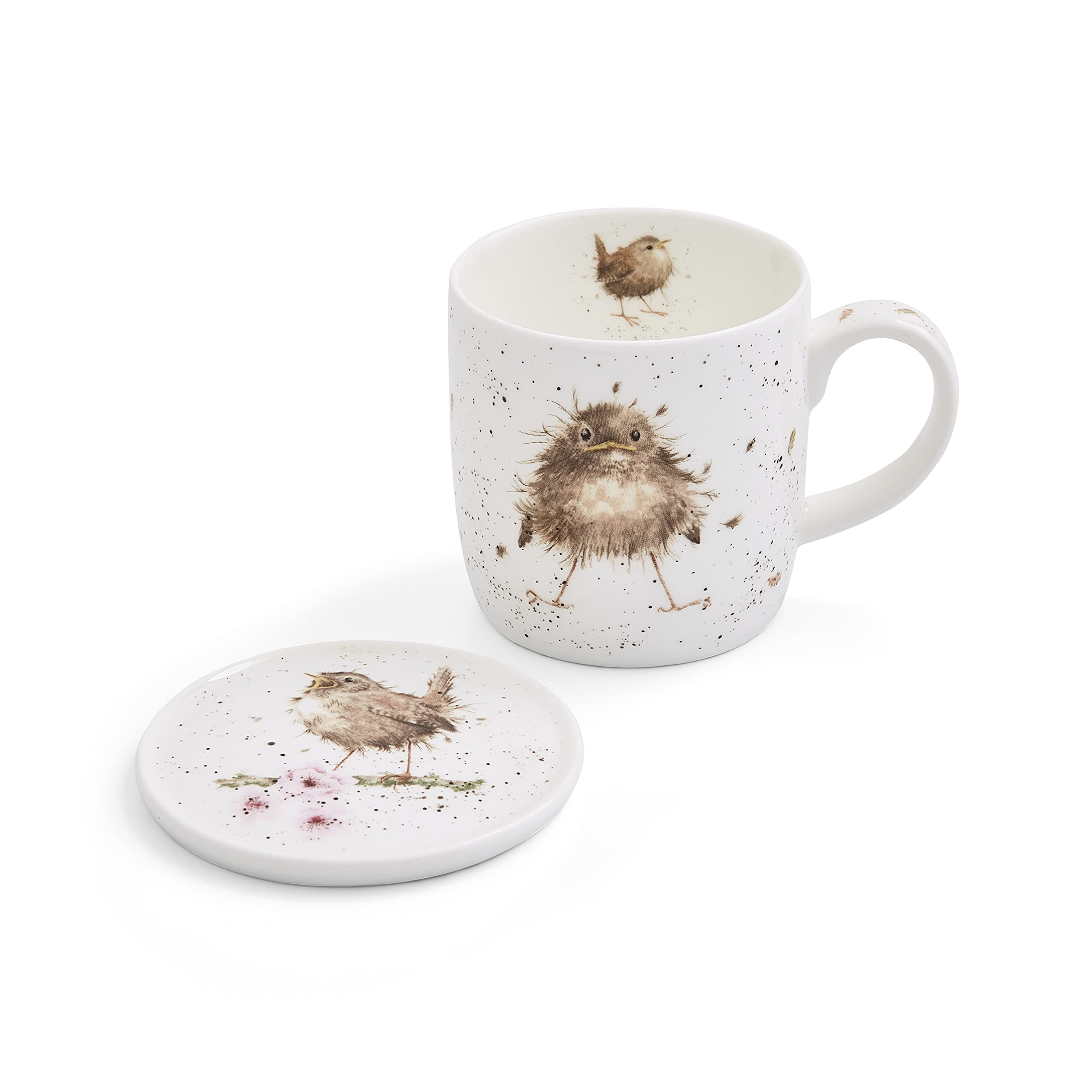 Royal Worcester Wrendale Designs Flying the Nest Mug & Coaster Set | 11 Ounce Coffee Mug with Coaster | Made from Fine Bone China | Microwave and Dishwasher Safe