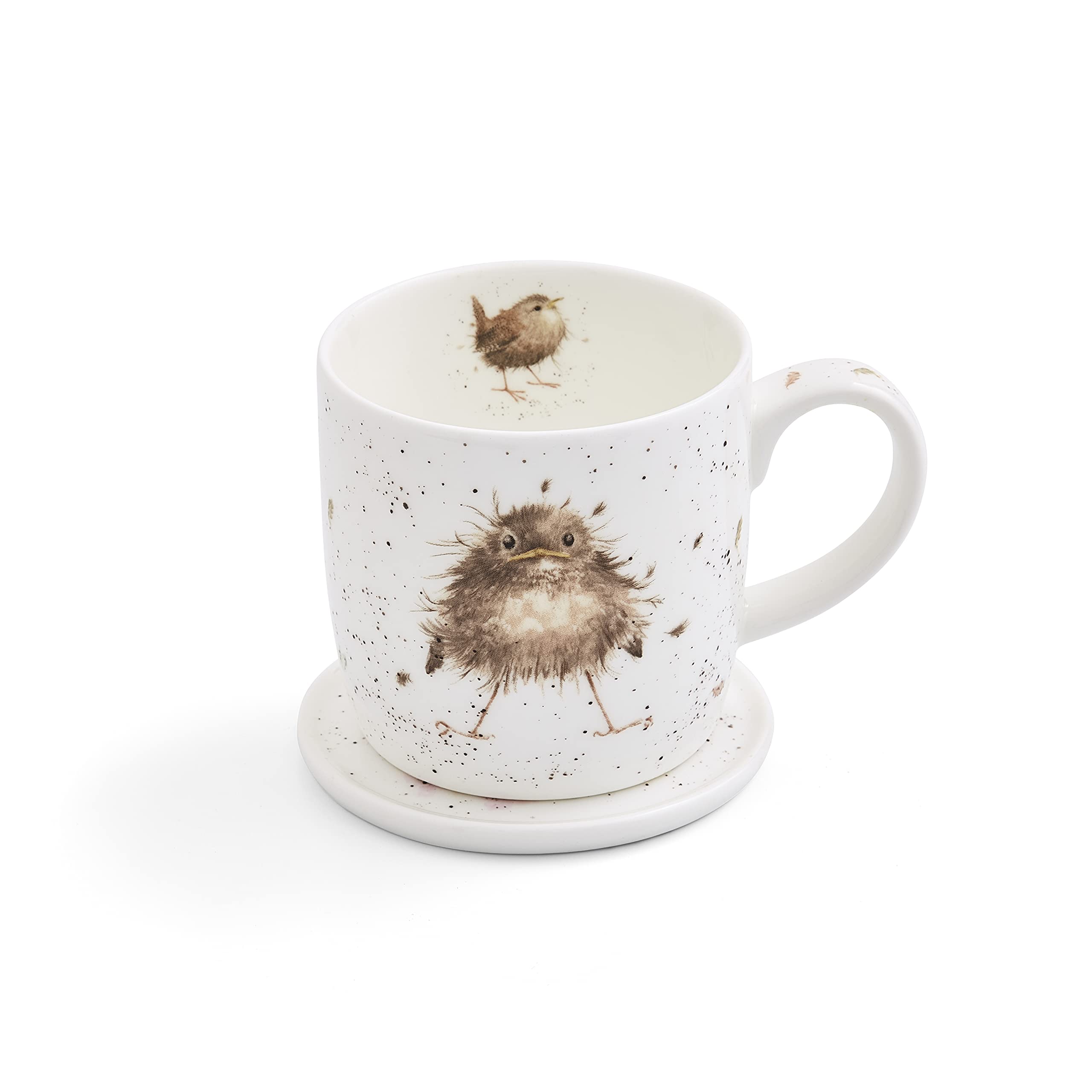 Royal Worcester Wrendale Designs Flying the Nest Mug & Coaster Set | 11 Ounce Coffee Mug with Coaster | Made from Fine Bone China | Microwave and Dishwasher Safe