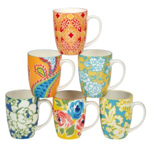 certified international damask floral 14 oz. mugs, set of 6 assorted designs,