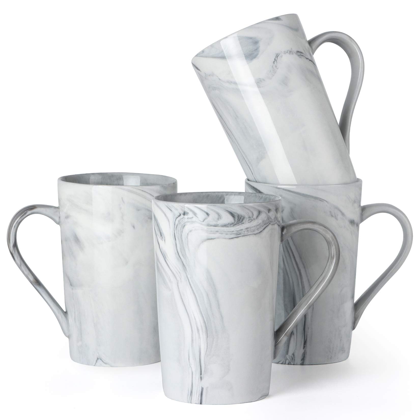 Smilatte 12 oz Coffee Mugs, M099 Novelty Marble Ceramic Cup for Boy Girl lover, Set of 4, Gray