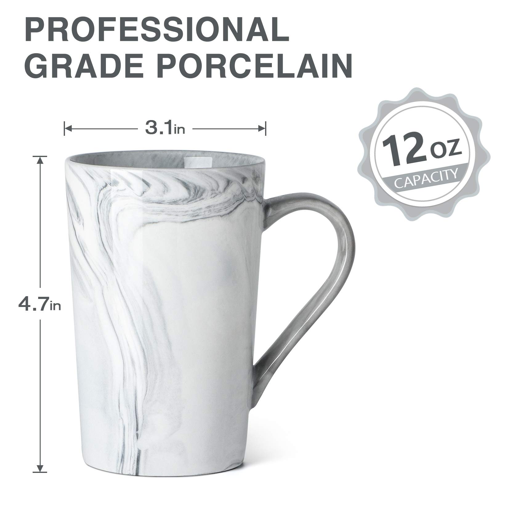 Smilatte 12 oz Coffee Mugs, M099 Novelty Marble Ceramic Cup for Boy Girl lover, Set of 4, Gray