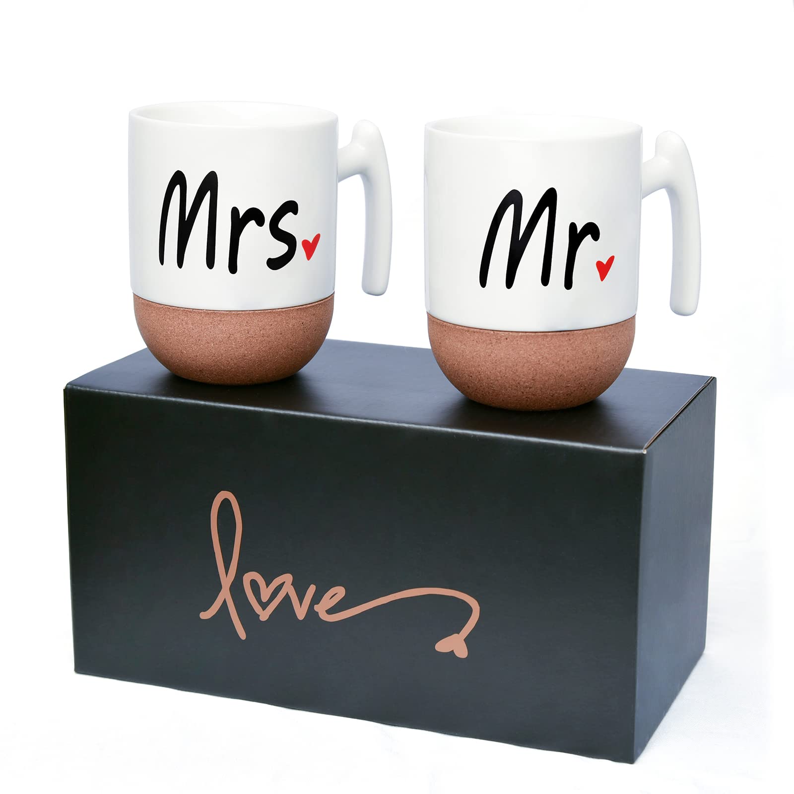 Zi-Rui Novelty Mr and Mrs Mugs Set,Wedding Gifts for Couple, Engagement Bridal Shower Gift Unique Anniversary Married Couple Gift,Great Valentine Christmas Gift,Cork Bottom Design Ceramic Cups 10.5oz