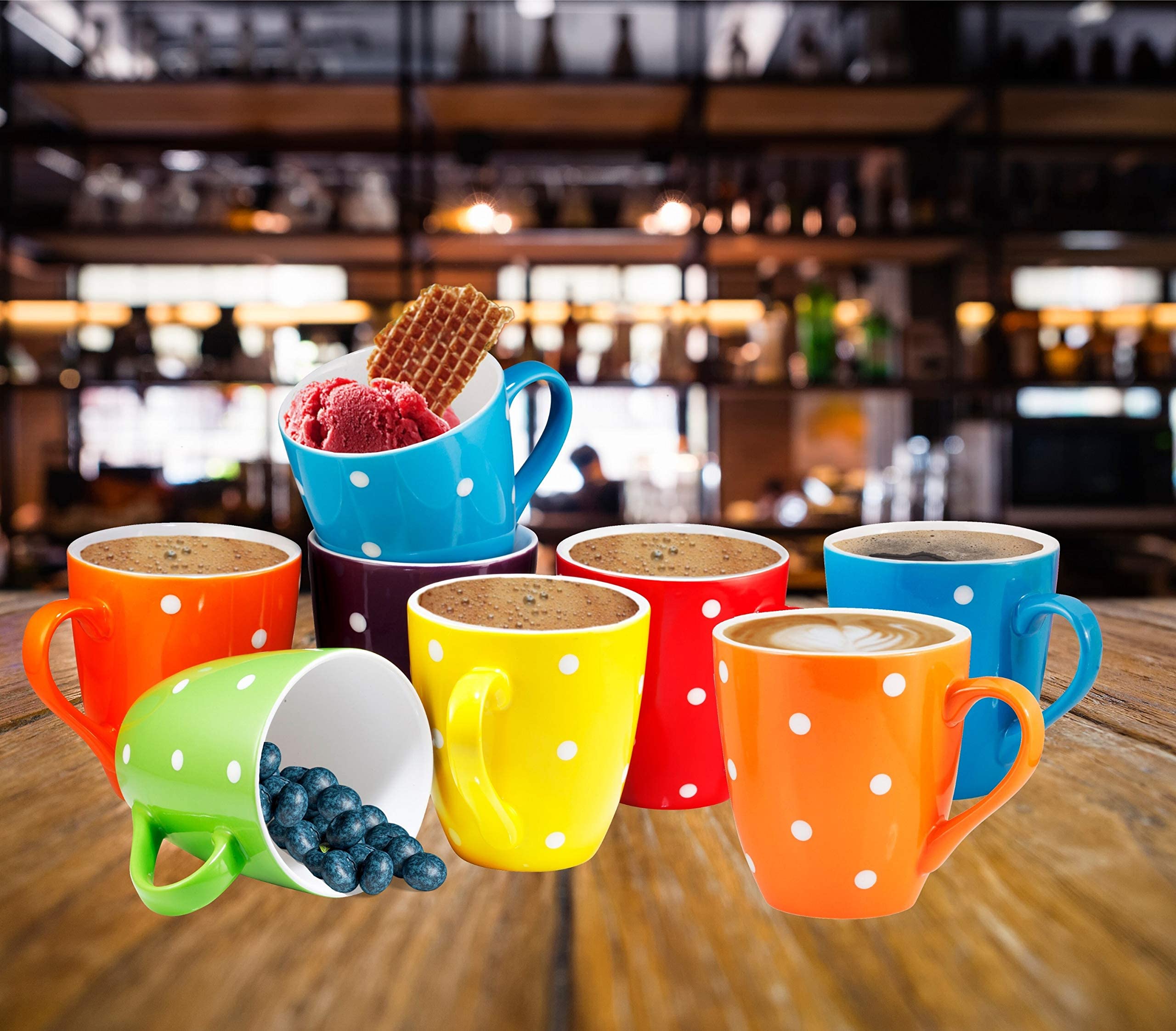 Bruntmor 16 Oz Polka Dot Coffee Mug Set of 6, Large 16 Ounce Ceramic Mugcup Set In Multi Color Dot Design, Best Coffee Mug For Your Christmas Or Birthday Gift