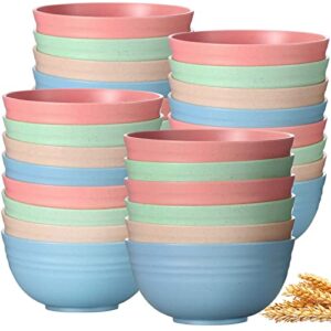 24 pcs unbreakable cereal bowls 24oz reusable bowls for kitchen wheat straw fiber soup bowls lightweight plastic bowls, microwave and dishwasher safe, for ramen salad (pink, mint green, blue, beige)