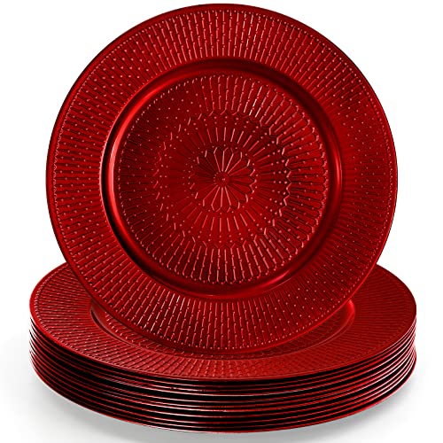 DEAYOU 12 Pack Red Charger Plates, 13-inch Beaded Chargers Plates, Wedding Charger Platters for Serving, Party