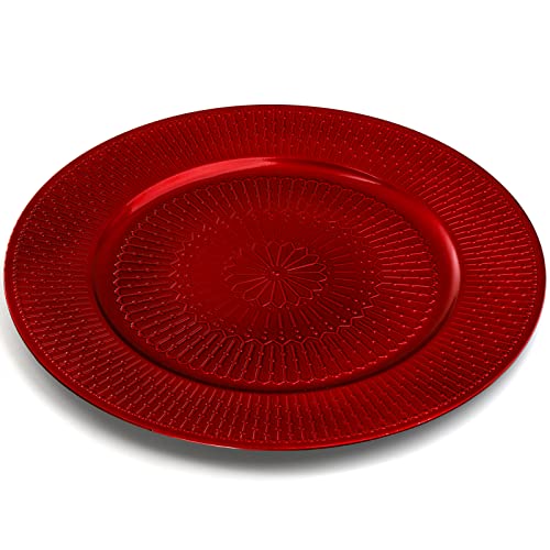 DEAYOU 12 Pack Red Charger Plates, 13-inch Beaded Chargers Plates, Wedding Charger Platters for Serving, Party