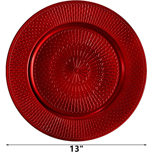 DEAYOU 12 Pack Red Charger Plates, 13-inch Beaded Chargers Plates, Wedding Charger Platters for Serving, Party