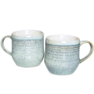 bosmarlin large ceramic coffee mugs set of 2, 17 oz, big tea cup for office and home, dishwasher and microwave safe (willow green, 2)