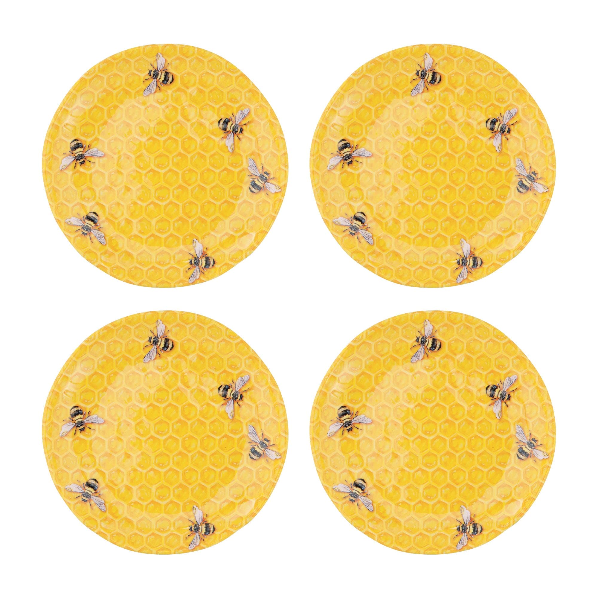 UPware 4-Piece 6 Inch Melamine Dessert Plates Appetizer Dinner Plates Small Serving Plates Party Plates Round Plate for Dessert Snack Fruit Side Dishes (Beehive)