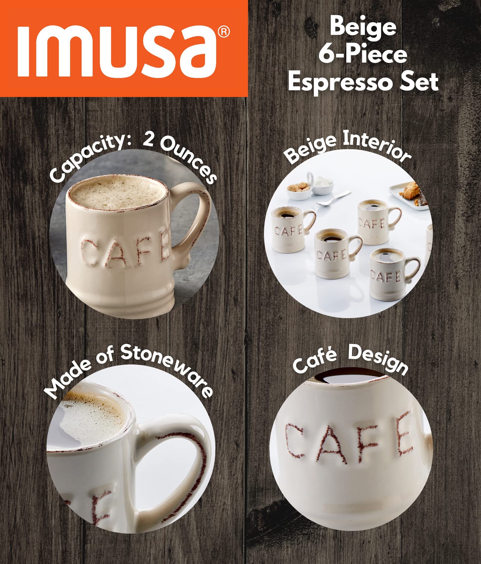 IMUSA USA 6pc 3oz Beige CAFÉ Espresso Cups