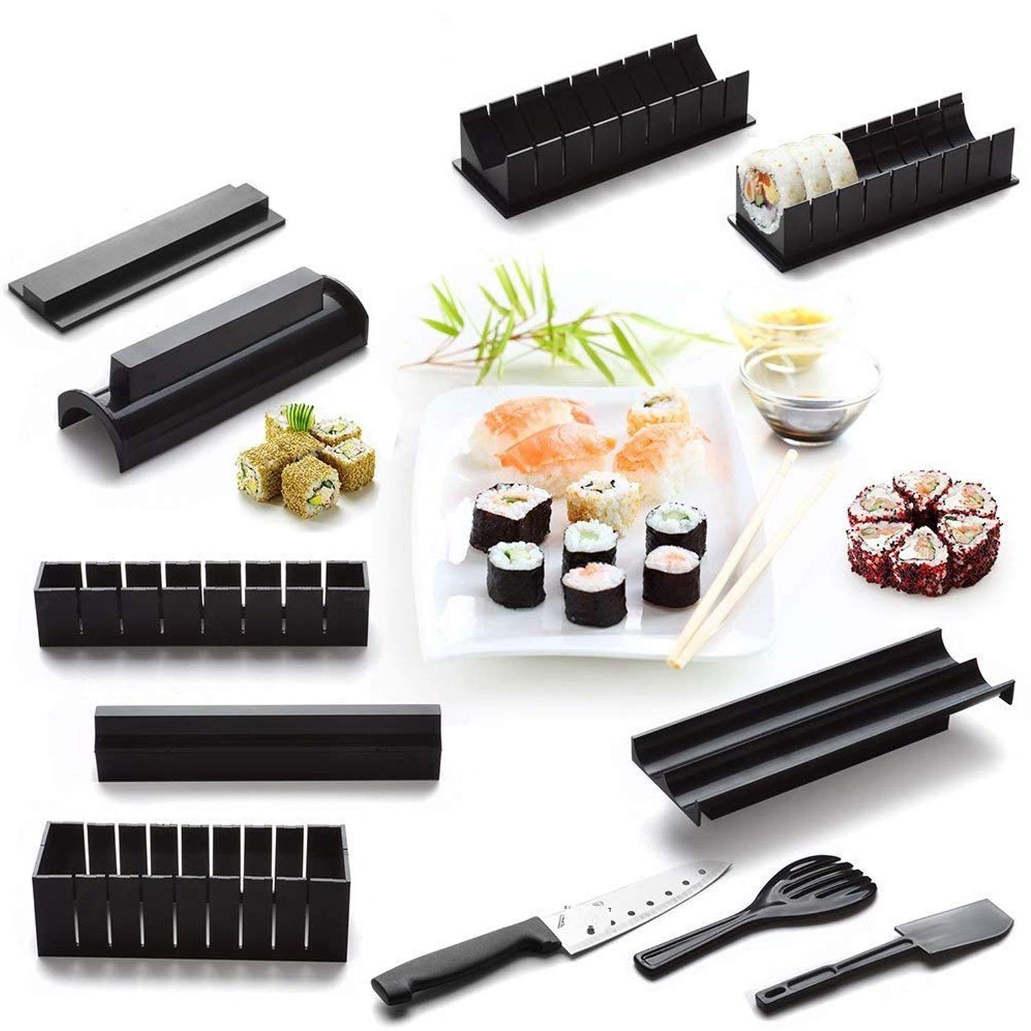 ELEDUCTMON Sushi Making Kit for Beginners - Original Sushi Maker Deluxe Exclusive Online Video Tutorials Complete with Sushi Knife 11 Piece DIY Sushi Set - Easy and Fun - Sushi Rolls - Maki Rolls